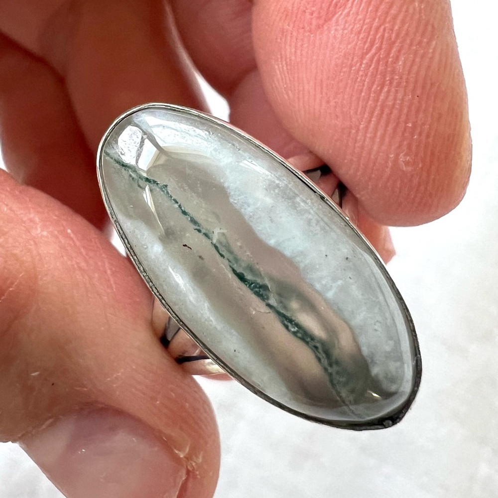 925 EARTH Stone Moss Agate Dendrite Ring 7.75
